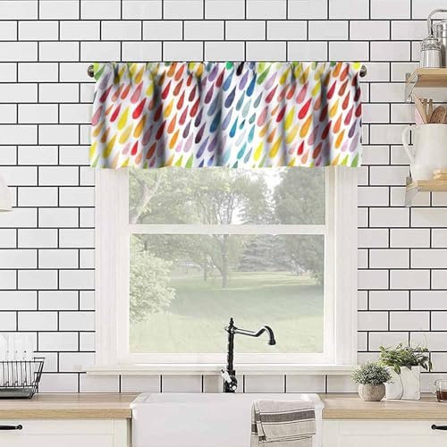 Rainbow Raindrops Valance Curtain, Watercolor Colorful Abstract Water Drops - Image 4