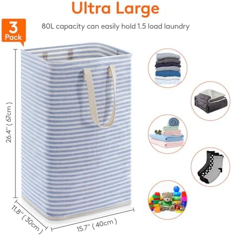 Lifewit 80L Large Laundry Baskets, 3 Pack, Reinforced Handles - Image 3