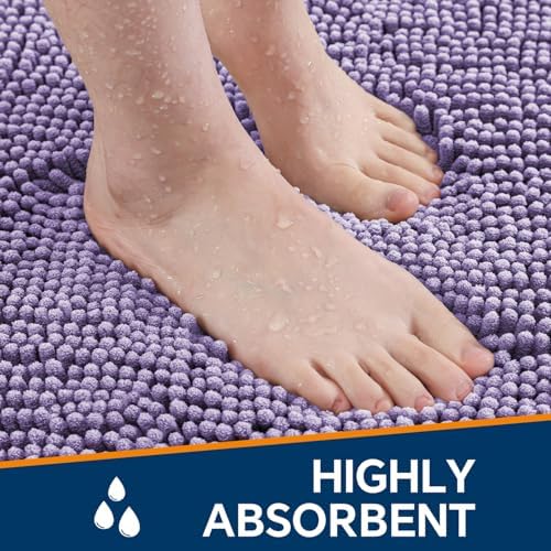Chenille Bathroom Rug 24"x36" Lavender, Non-Slip Plush Bath Mat - Image 4