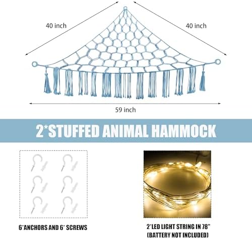 CERETIA Stuffed Animal Hammock Corner Plushie Net Storage, 2 Pack Baby Blue - Image 5