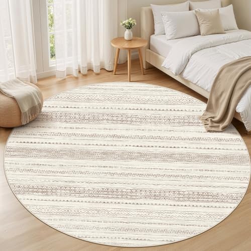 Nakagishi Round Rug Boho Area Rugs: 4x4 Washable Large Circle Neutral Soft - Image 5