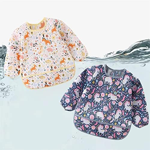 5pcs Set Long Sleeve Waterproof Bib Full Coverage Apron Bib Smock Toddler Bibs - Image 5