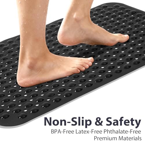 Non Slip Bathtub Mat Bath Shower Mat Black 17"x30" Standard Size - Image 3