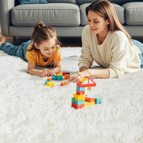 KCHOWUA Cream White Fluffy Area Rug 2x3 - Image 2