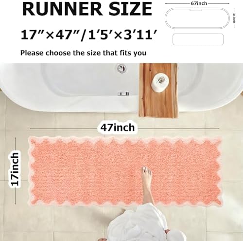 ORTIGIA Cute Coral Pink Scalloped Bath Mat, Fun Plush Microfiber Scallop - Image 2
