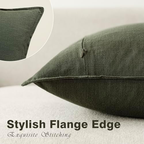Foindtower Decorative Linen Lumbar Throw Pillow Covers 12x20 Dark Green - Image 3