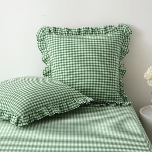 2 Pack Green Gingham Euro Shams Pillow Covers 26''x26'' by KMASANIJI