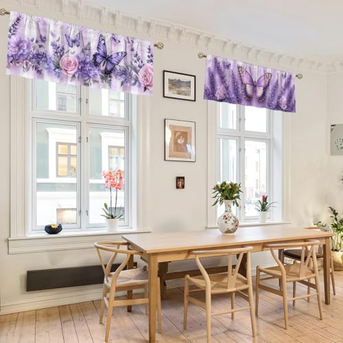 Lavender Valance Curtain for Windows 2 Pack Flowers Butterfly Gingham - Image 6