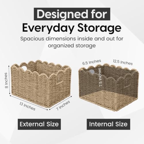 ByteX Scalloped Basket Set Seagrass Wicker Storage Baskets - Image 5