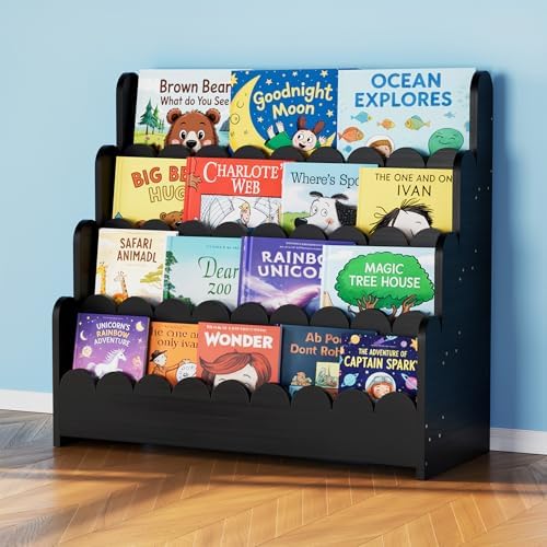 SpaceAid 4-Tier Scalloped Bookshelf, Montessori Bookcase by SpaceAid