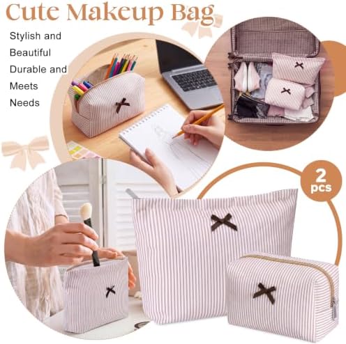 Huhumy 2 Pcs Makeup Bag Set for Women, Bow Stripe - Image 6