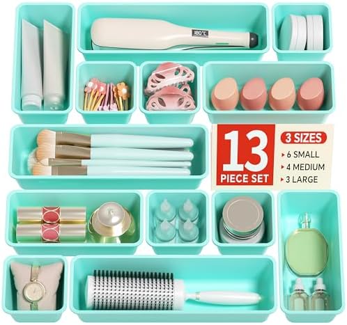 Canfanni 13 Pack Plastic Drawer Organizers Set, 3 Sizes Desk Drawer Organizer by Canfanni
