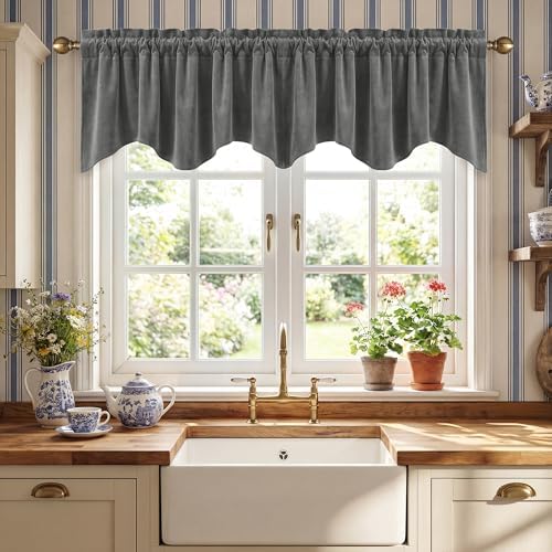 StangH Grey Scalloped Valance for Windows 52x18 Inch, 1 Panel by StangH