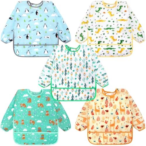 Accmor 5 Pack Long Sleeve Bibs, Baby Smock Waterproof Sleeved Bib Smock by Accmor
