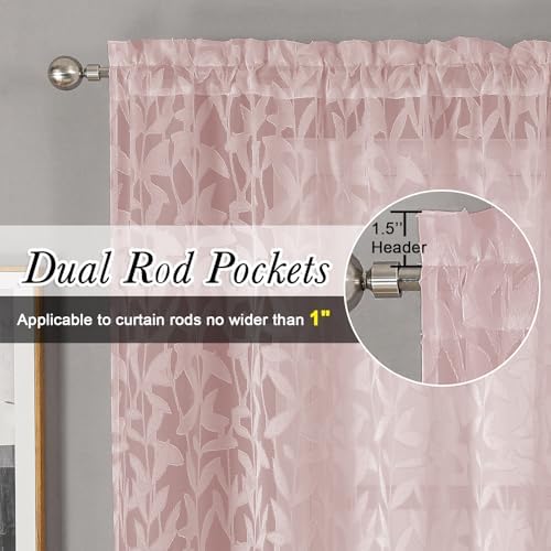 Lecloud Leia 24 Inch Valance Pink Sheer Curtains Tiers - Image 2