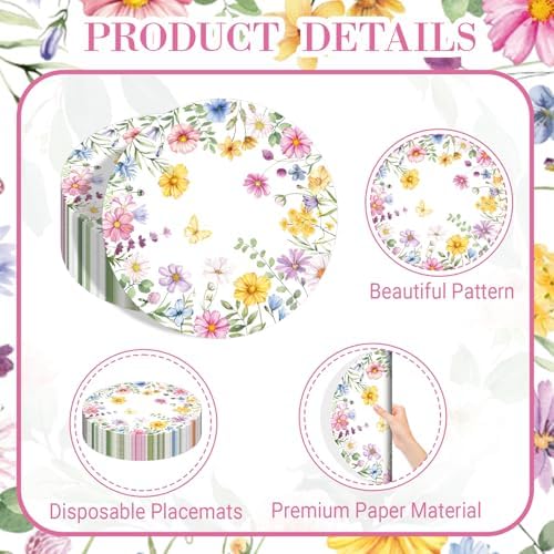 Watercolor Wildflower Wreath Paper Placemats - Image 3