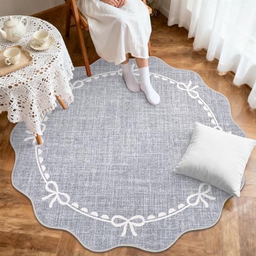 GarveeHome 4ft Round Rugs Washable Scalloped Bow Rug - Image 3