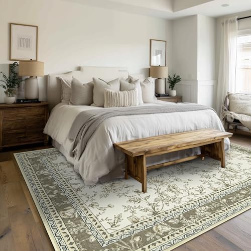 Boho Low Pile Soft Rugs 5 x7 Washable Tan Taupe Nursery Rug - Image 2