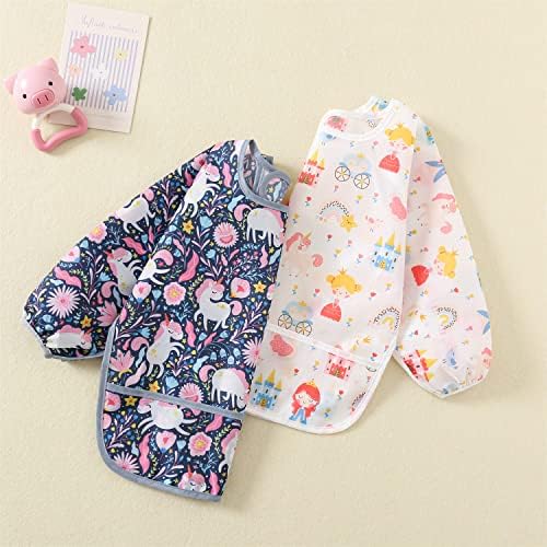5pcs Set Long Sleeve Waterproof Bib Full Coverage Apron Bib Smock Toddler Bibs - Image 3