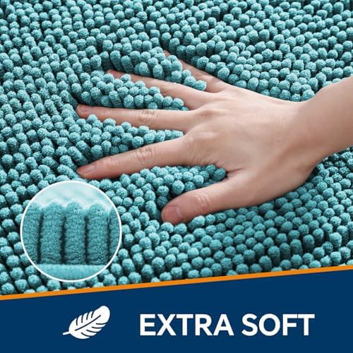 Chenille Bathroom Runner Rug 24"x72" Aqua, Plush Bath Mat - Image 3