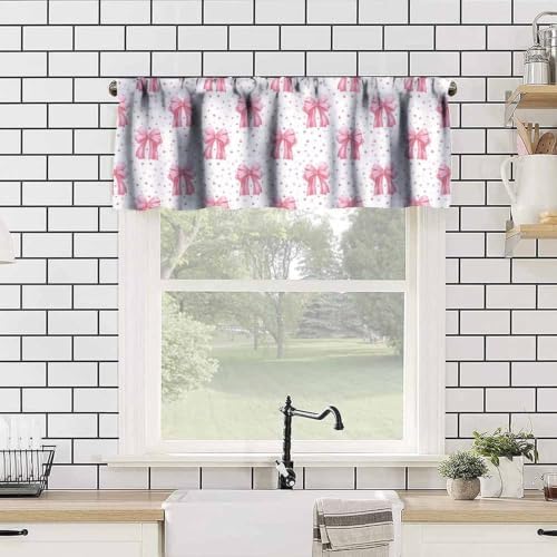Watercolor Red Bow Valance, Abstract Confetti Geometric Pink Polka Dots Bows - Image 4