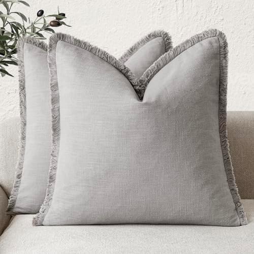 Foindtower Decorative Linen Fringe Throw Pillow Covers 20×20 Light Gray by Foindtower