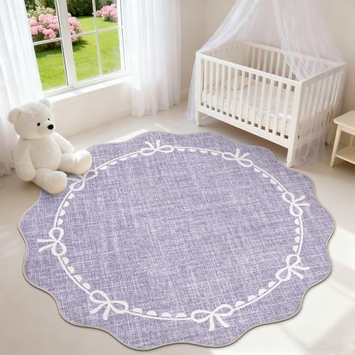GarveeHome 5ft Round Rugs Washable Scalloped Bow Rug by GarveeHome
