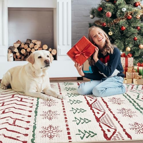 Nakagishi Christmas Rugs: 5x7 Washable Abstract Large Neutral Soft Rug Stain - Image 6