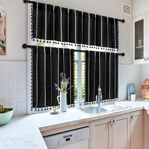 MitoVilla 2 Panels Boho Kitchen Short Curtains, French Country Small Tier - Image 2