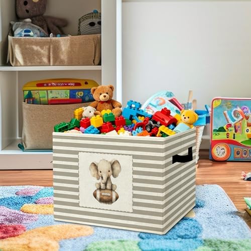 Rustic Elephant Football Storage Bins Boxes Handles - Image 2