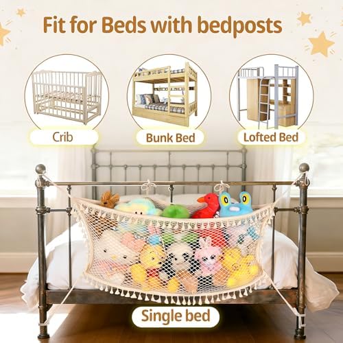 2 Pack Stuffed Animal Storage Net, Large Bedside Toy Organizer Net, Cotton - Image 3