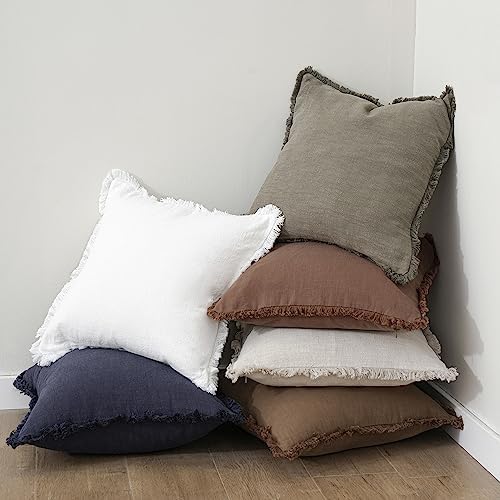 Foindtower Decorative Linen Fringe Throw Pillow Covers 20×20 Inch - Image 5