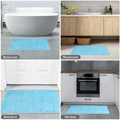 Yeaban Chenille Sky Blue Bathroom Rug 20"x32", Non-Slip Rubber Backing - Image 5