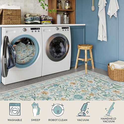 Lahome Light Blue Bedroom Rug 8x10 Under Bed, Boho Washable Rugs - Image 4