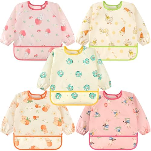 Accmor 5 Pack Long Sleeve Bibs, Baby Smock Waterproof Sleeved Bib Smock by Accmor