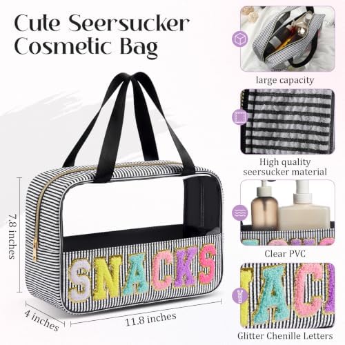 Sanwuta Seersucker Snacks Bag Chenille Letter Clear Makeup Bag - Image 2
