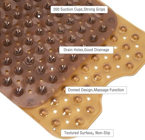 Extra Long Bathtub Mat Non Slip Bath Mat Clear Brown 40"x16" Full - Image 4