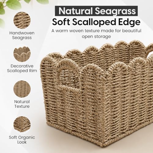 ByteX Scalloped Basket Set Seagrass Wicker Storage Baskets - Image 3
