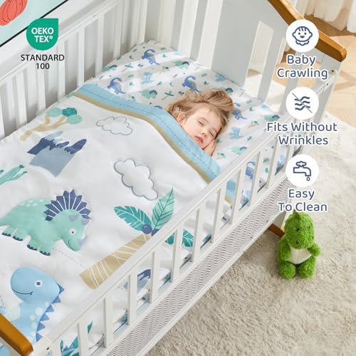 Dinosaur Crib Bedding Set for Boys Light Blue, Premium 3-Piece Baby Bedding Set - Image 4