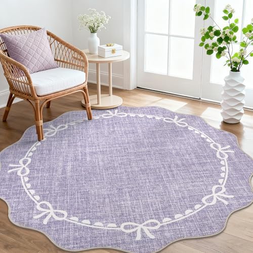 GarveeHome 5ft Round Rugs Washable Scalloped Bow Rug - Image 2