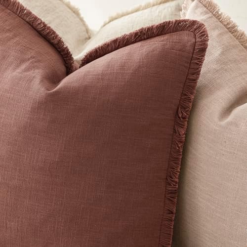 Foindtower Boho Linen Fringe Lumbar Throw Pillow Covers 12×20 Rust Red - Image 5