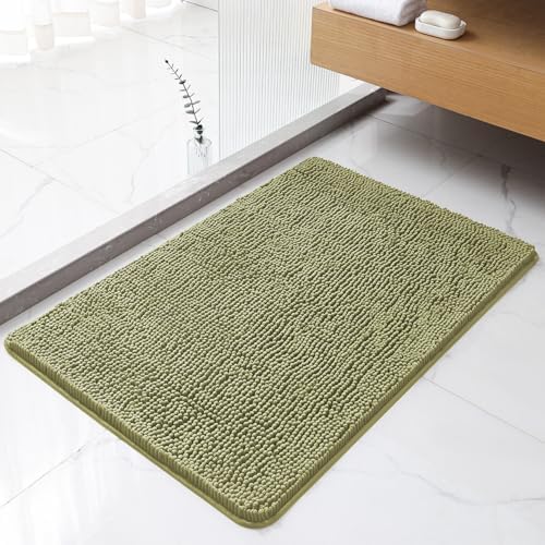 Chenille Bathroom Rug 24"x36" Sage Green, Non-Slip Plush Bath Mat by Kildoss