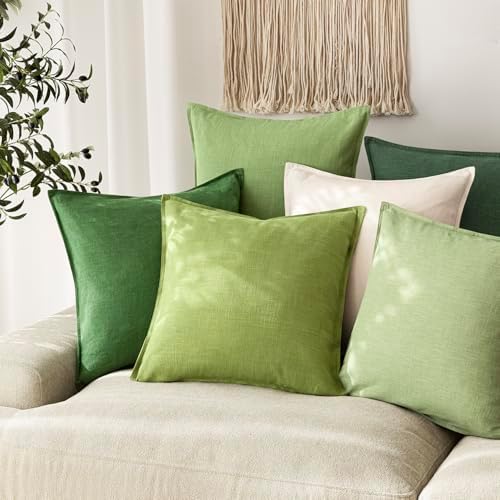 Foindtower Linen Solid Decorative Throw Pillow Covers 26x26 Inch Lush Green - Image 5