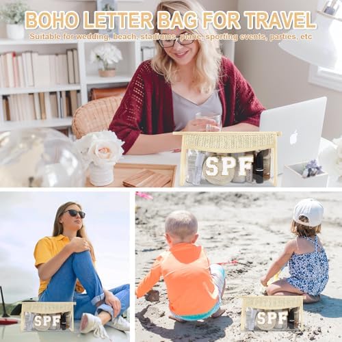 Iqimott 2Pcs Boho Patch SPF Bag Clear Makeup Letter Bag, Waterproof Zipper Make - Image 6