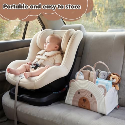 Large Baby Diaper Caddy Organizer Cute Bear Cotton Rope Empty Gift Basket - Image 6