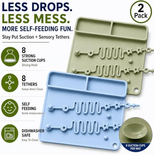 2 Pack Baby Silicone Mat with Suction Base & 8 Stretchable Straps, Lovbaby Baby - Image 3