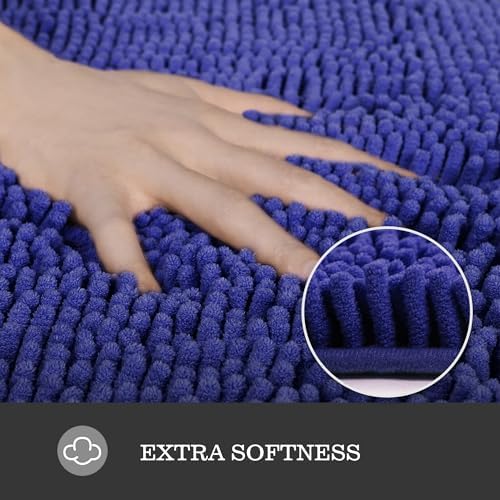 Yeaban Chenille Royal Blue Bathroom Runner Rug 17"x47" - Image 2