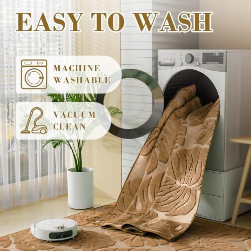 Brown Monstera 5x7 Area Rugs High-Low Plush Pile Washable - Image 5