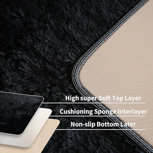 4x6 Black Fluffy Shag Rug for Bedroom, Plush Washable Carpet - Image 4