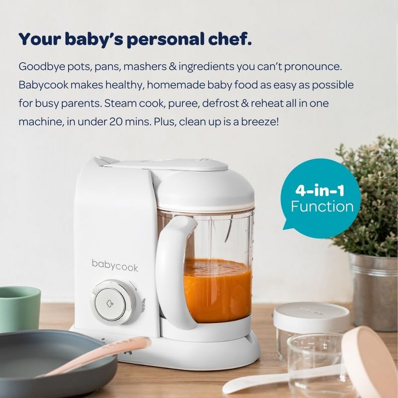 BEABA Babycook Solo 4 in 1 Baby Food Maker, Puree Steamer and Blender for Purees, Grinder with Auto Steam Cooking, Lrg Capacity 4.5 Cups 27 Servings in 20 Mins, Charcoal